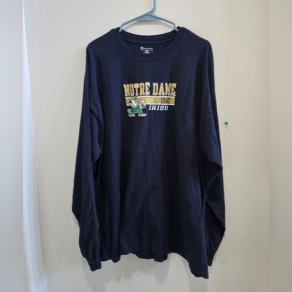 Champion Athletics Notre Dame l9ng sleeved t-shirt Navy blue with logo size  XXL - Picture 1 of 3